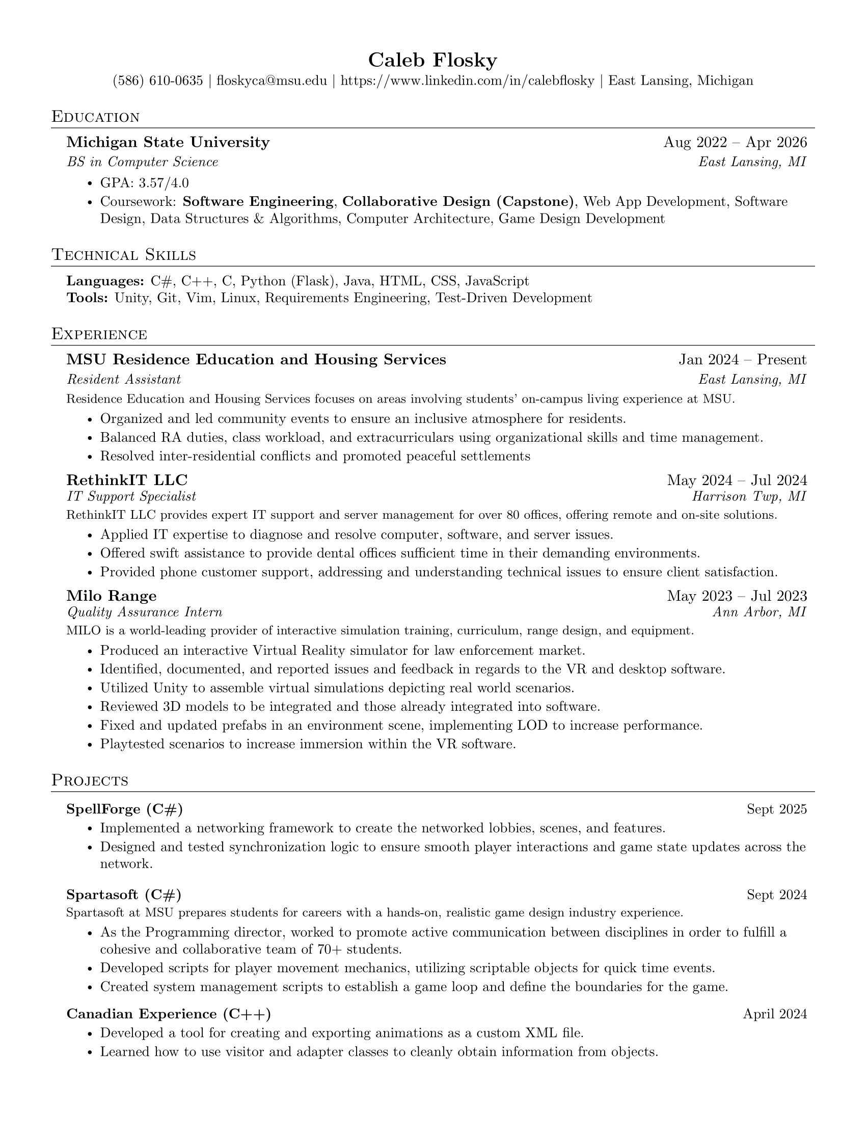 Caleb Flosky Resume